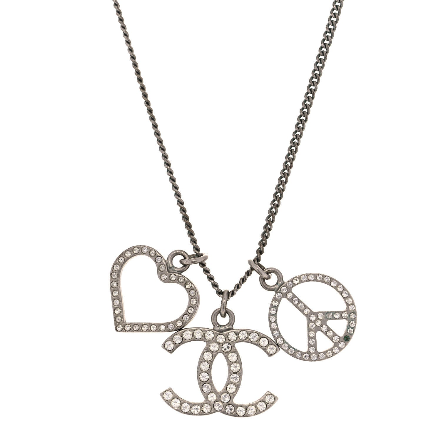 Chanel Crystal Heart Peace CC Charm Necklace 1 of 7