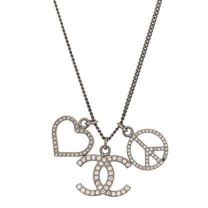 Chanel Crystal Heart Peace CC Charm Necklace 1 of 7