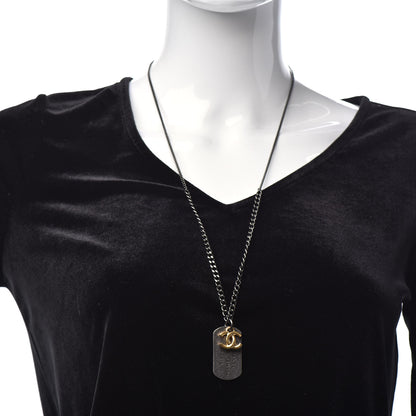 Chanel Ruthenium ID Dog Tag Charm Necklace Silver Gold 2 of 5