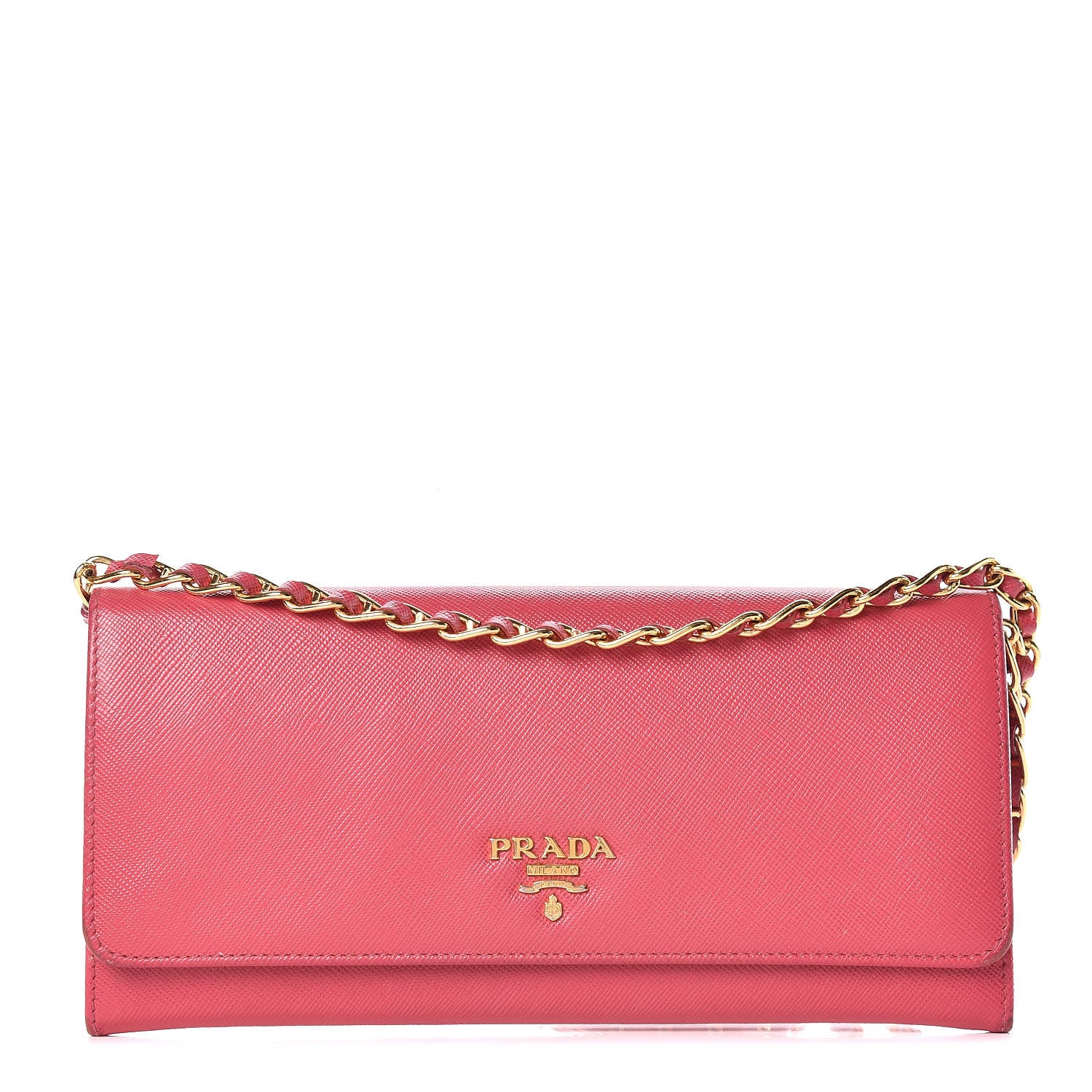 Prada Saffiano Metal Oro Chain Wallet Peonia 1 of 13
