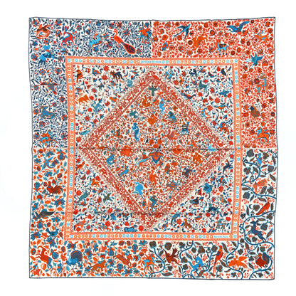 Hermes Cashmere Silk Jardins De Soie Shawl 140 Orange Cobalt Blanc 1 of 6