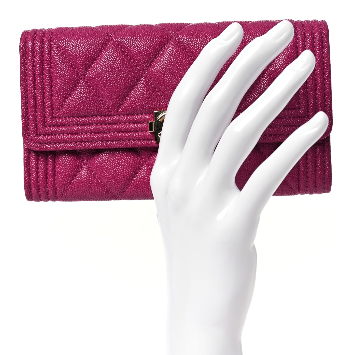 Caviar Quilted Medium Boy Flap Wallet Fuchsia