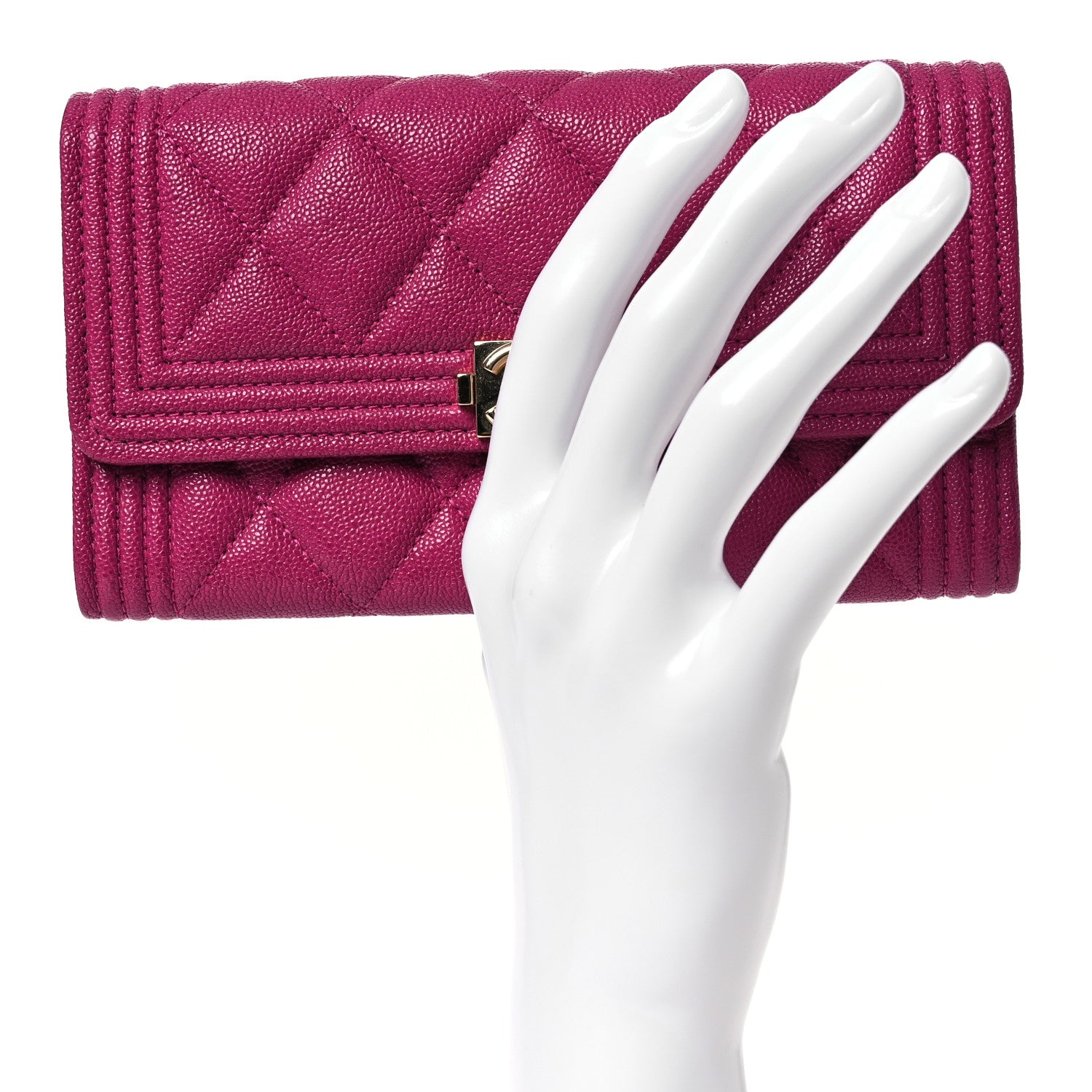 Chanel Caviar Quilted Medium Boy Flap Wallet Fuchsia 2 of 12