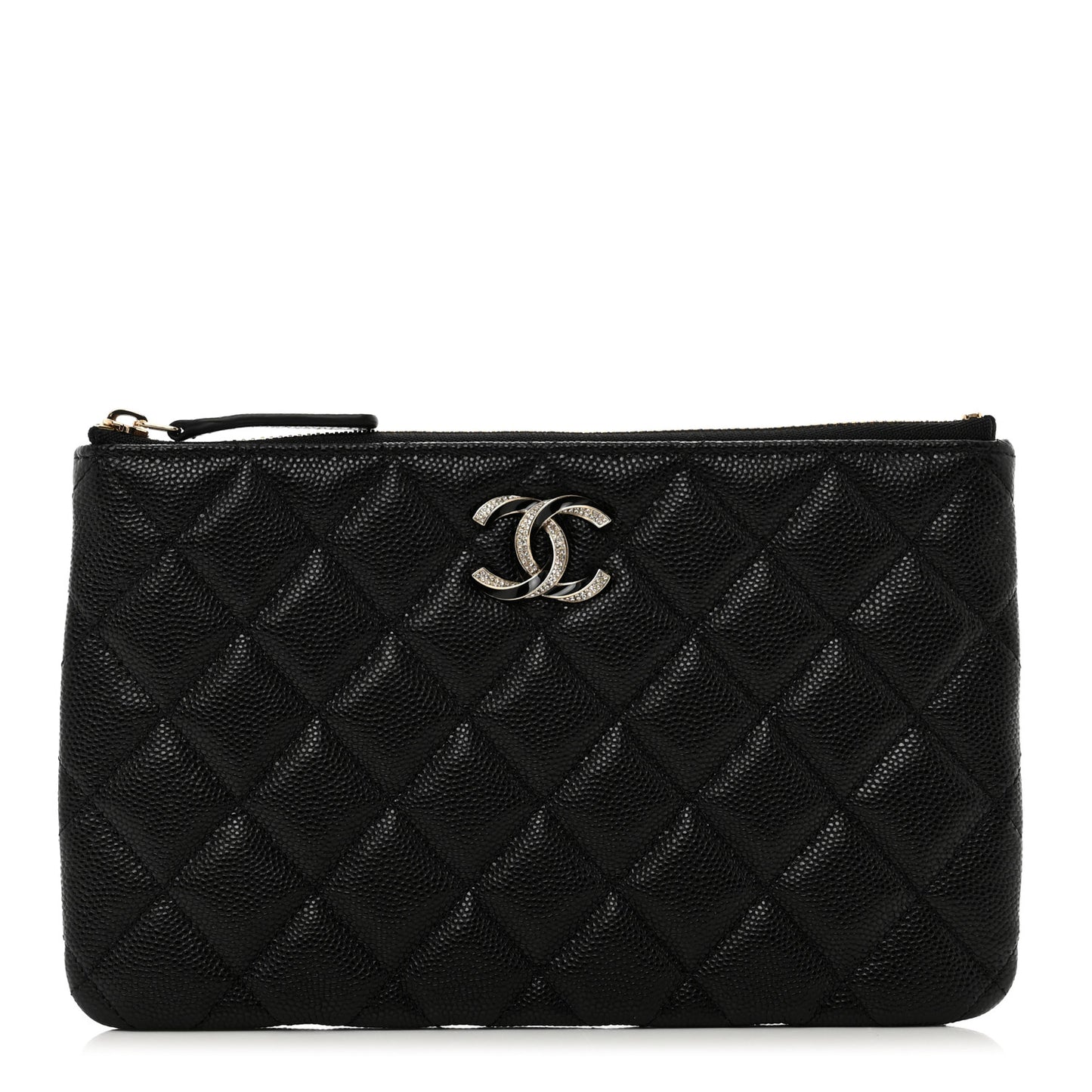 Caviar Quilted Crystal Enamel Cosmetic Case Black