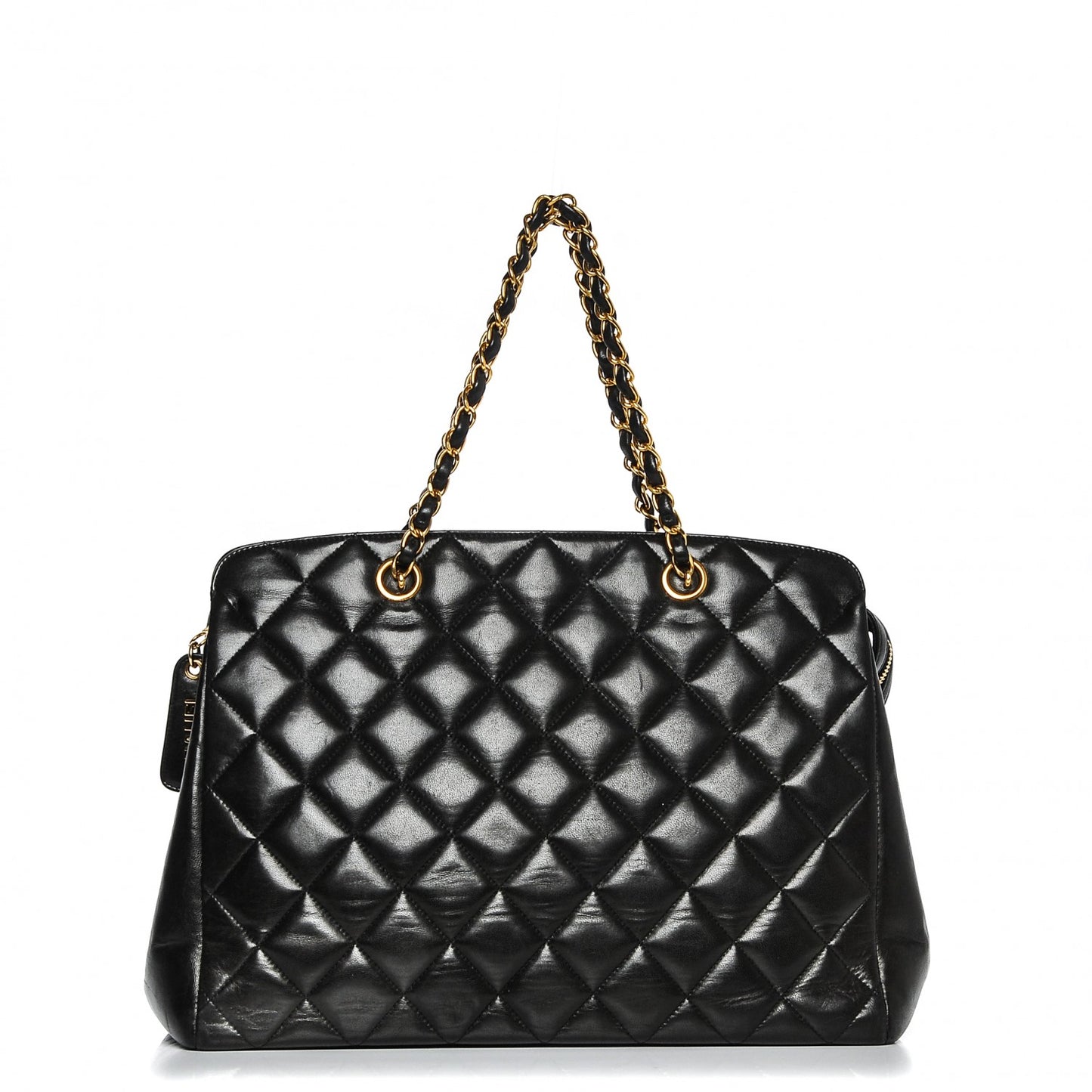 Quilted Lambskin Shopping Tote Black
