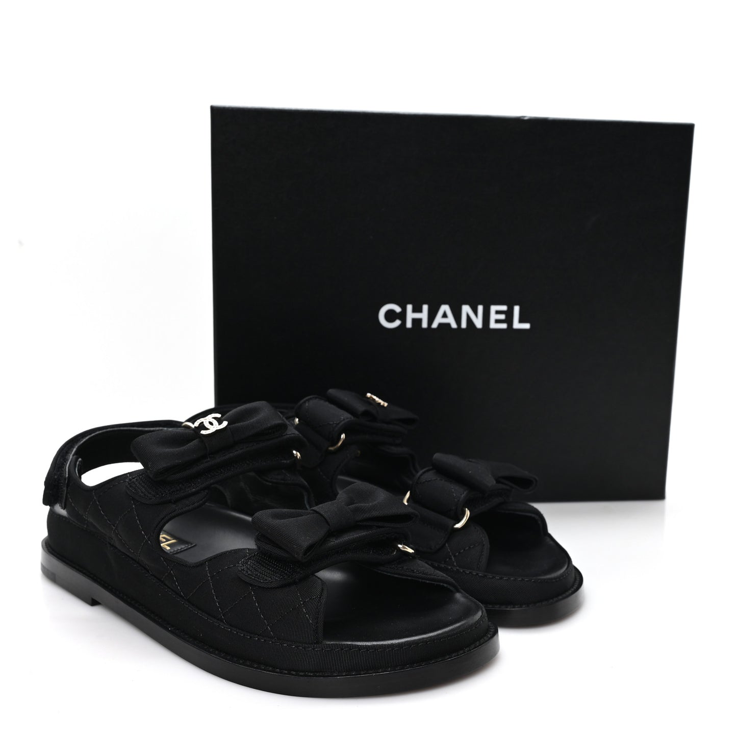 Grosgrain Quilted Bow Dad Sandals 38 Black