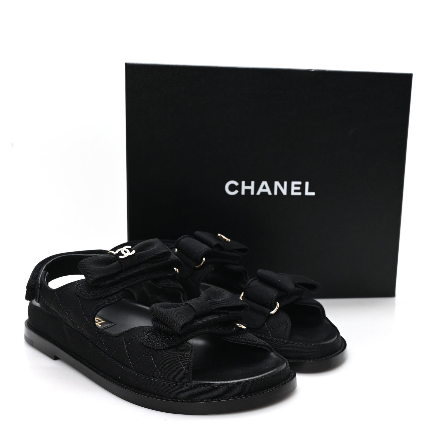 Chanel Grosgrain Quilted Bow Dad Sandals 38 Black 10 of 10