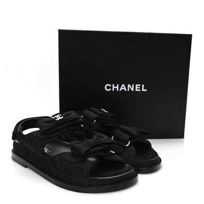 Chanel Grosgrain Quilted Bow Dad Sandals 38 Black 10 of 10