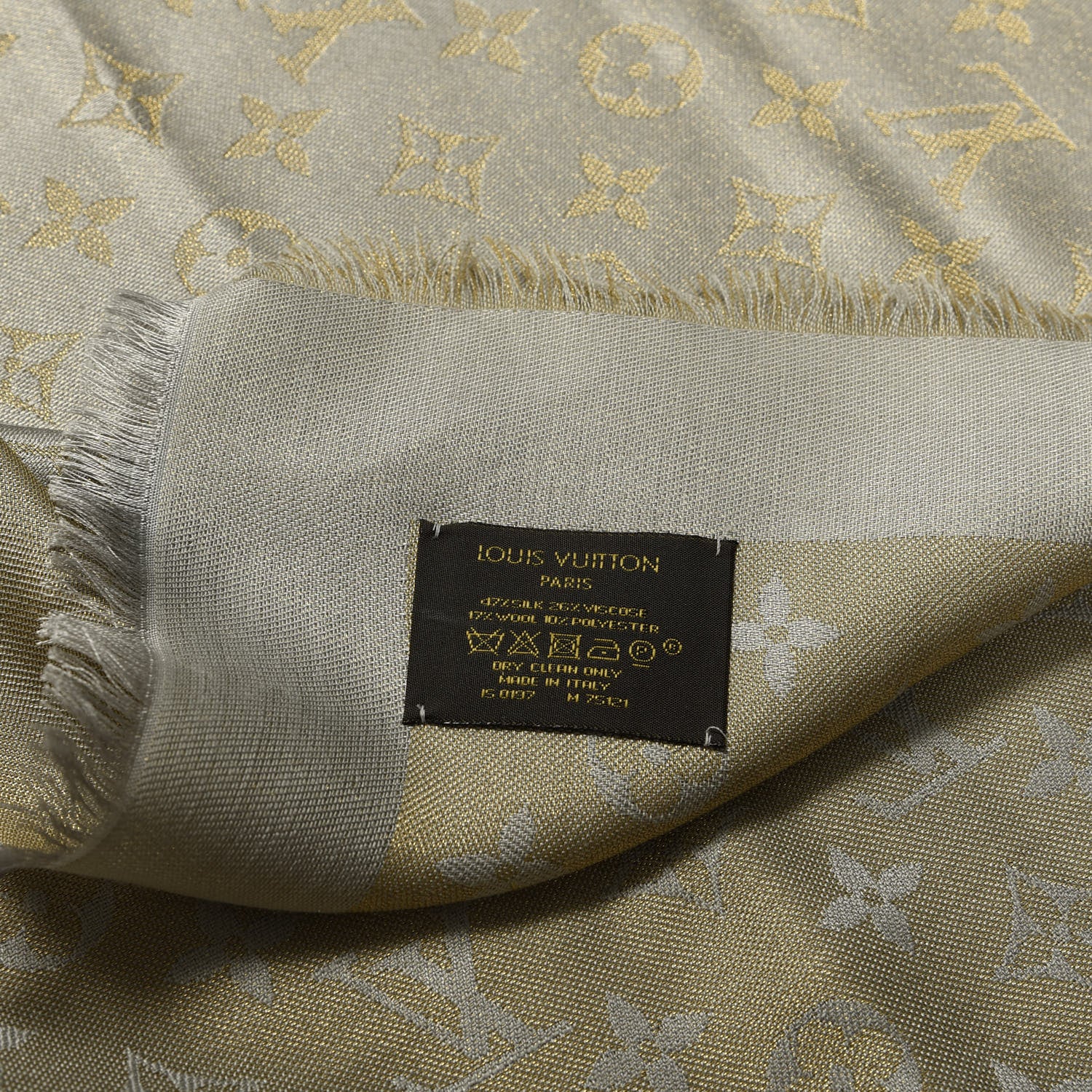 Louis Vuitton Silk Lurex Wool Monogram Shine Shawl Beige 3 of 3