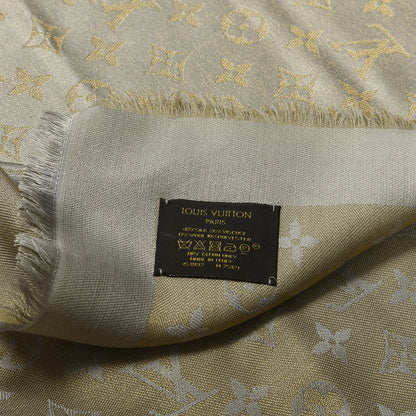 Louis Vuitton Silk Lurex Wool Monogram Shine Shawl Beige 3 of 3
