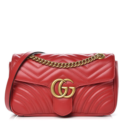 Gucci Calfskin Matelasse Small GG Marmont Shoulder Bag Hibiscus Red 1 of 10