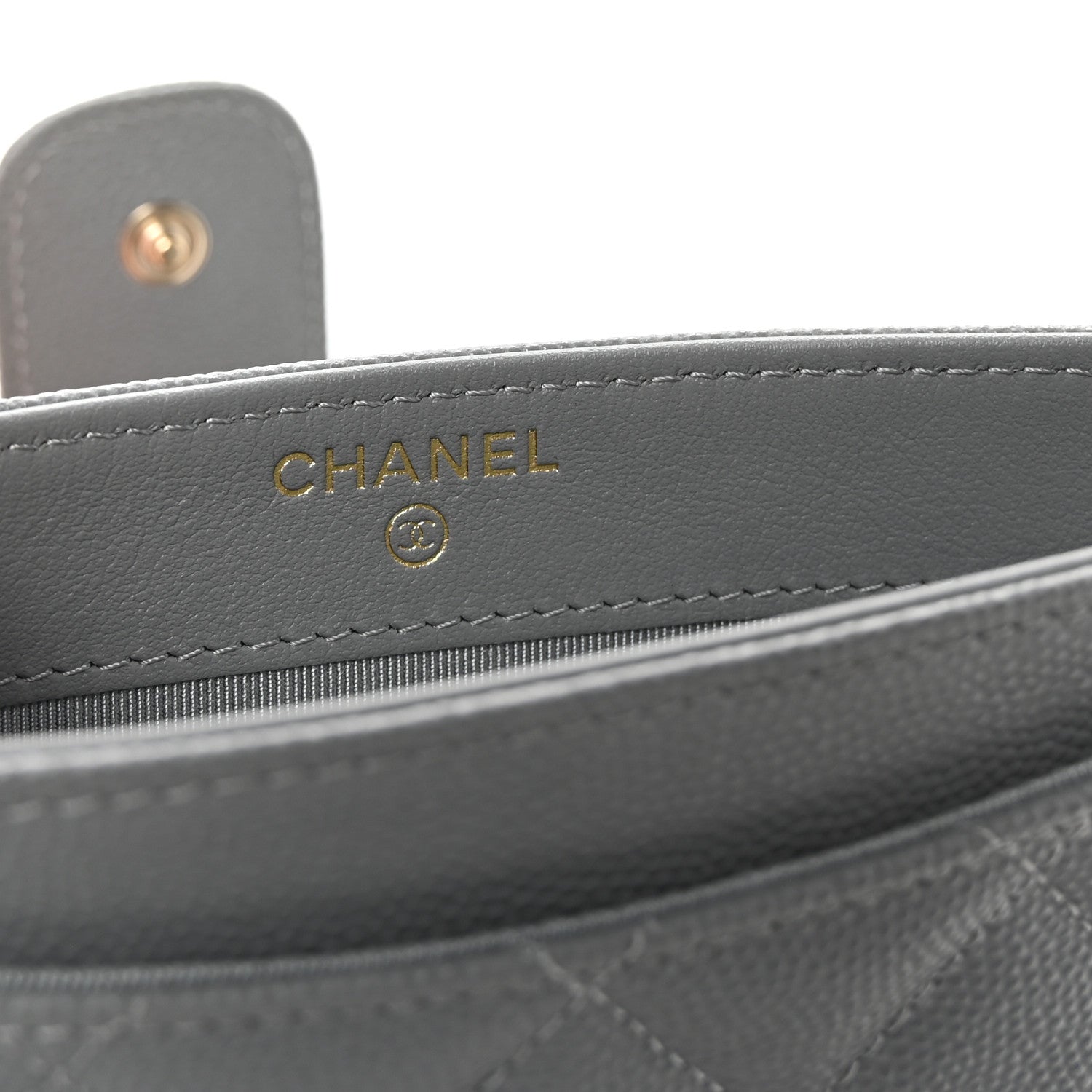 Chanel Caviar Quilted Classic Strap Pouch Grey 7 of 9