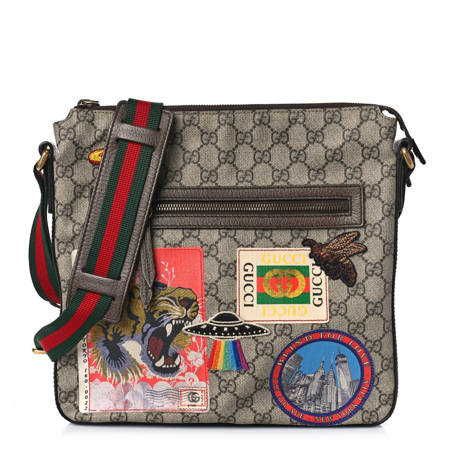 Soft GG Supreme Monogram Courrier Web Medium Flat Messenger Bag Beige New Acero Multicolor