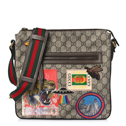 Gucci Soft GG Supreme Monogram Courrier Web Medium Flat Messenger Bag Beige New Acero Multicolor 1 of 10