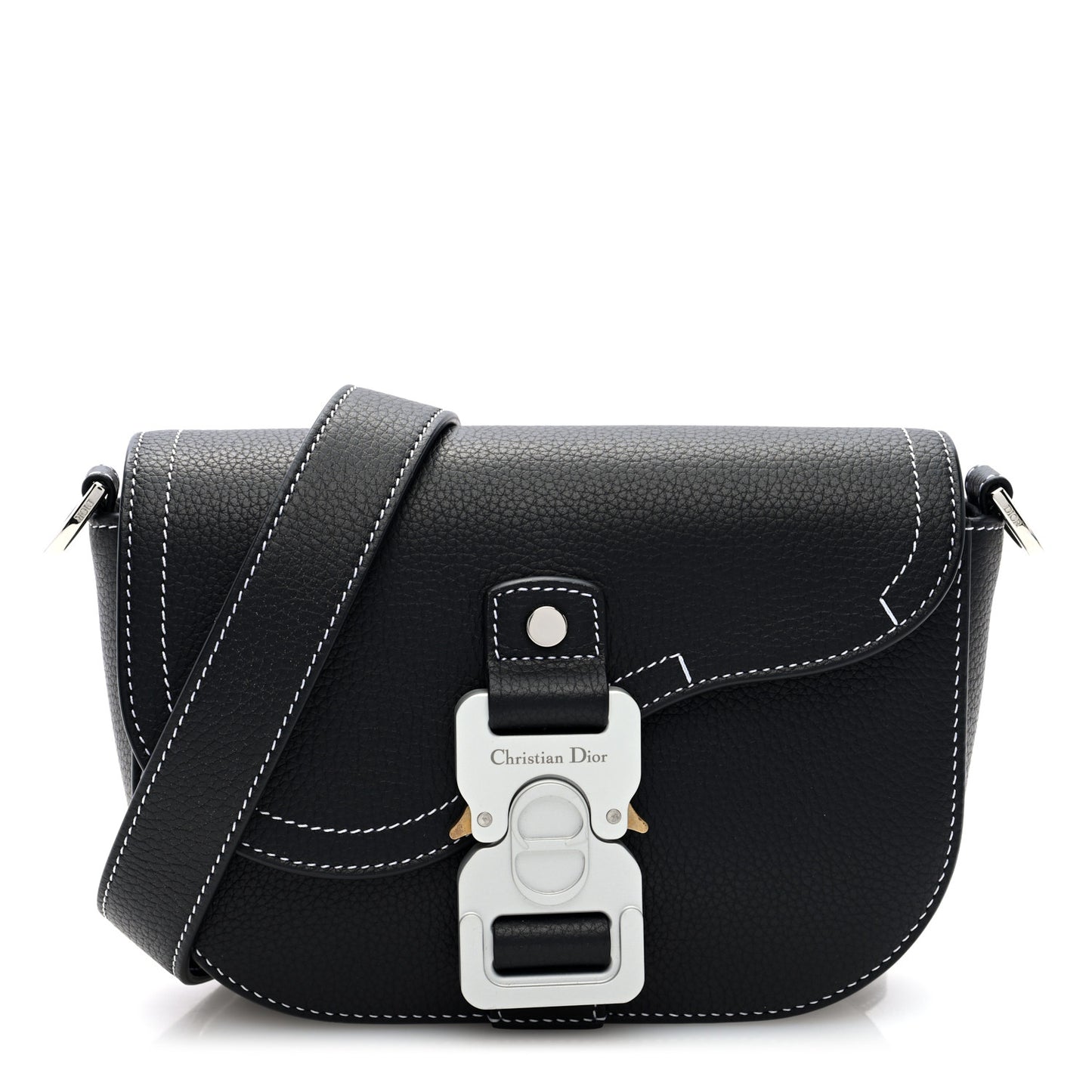 Grained Calfskin Saddle Pouch With Strap Black