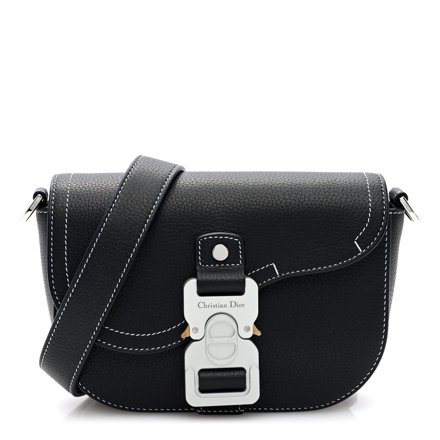 Christian Dior Grained Calfskin Saddle Pouch With Strap Black 1 of 10