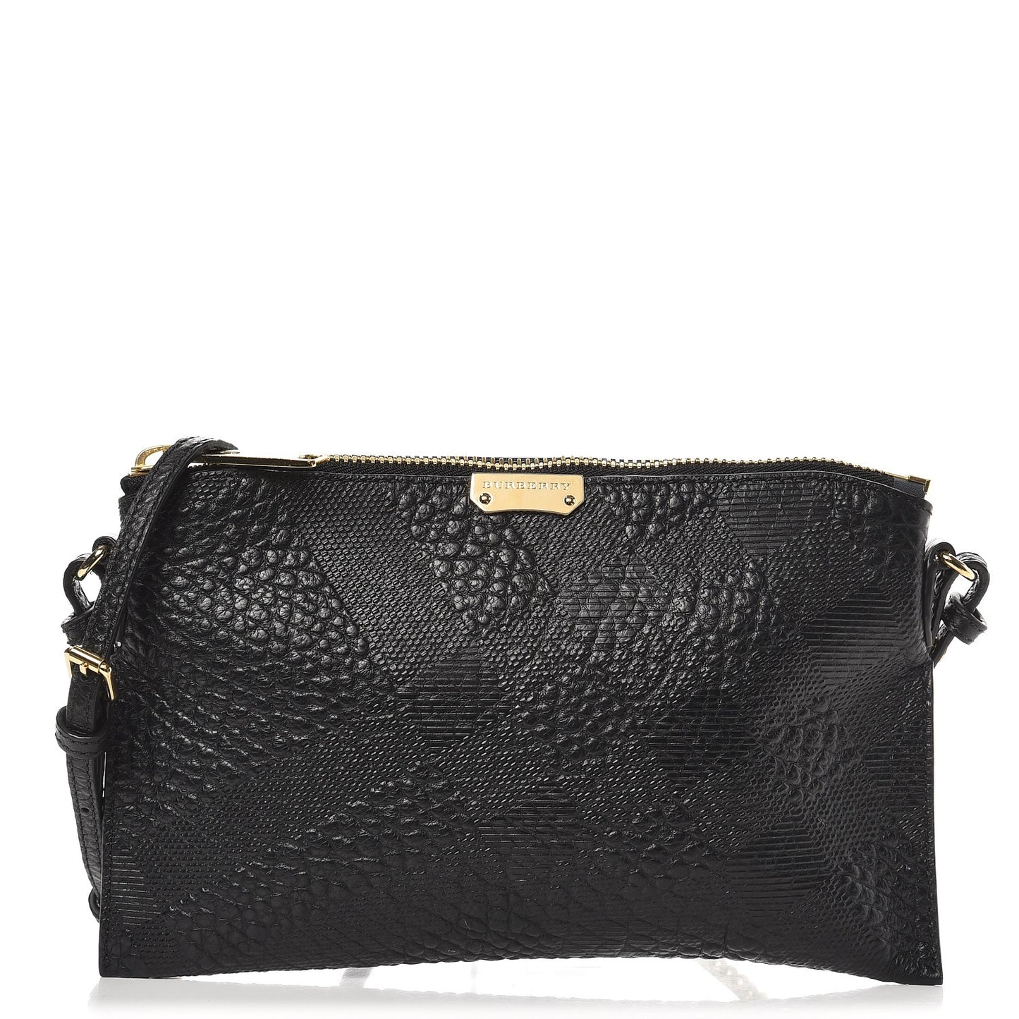 Signature Grain Calfskin Check Embossed Peyton Crossbody Clutch Bag Black