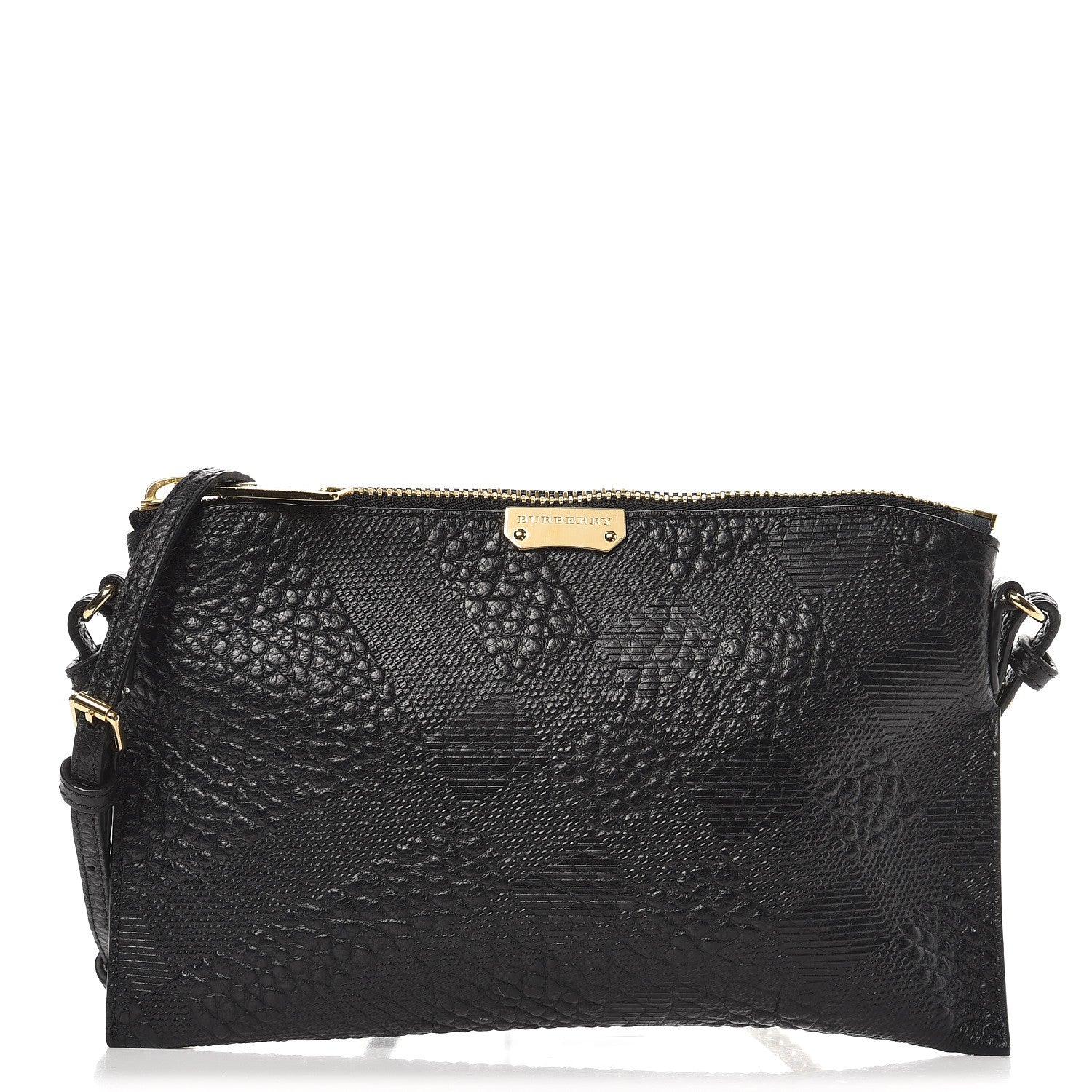 Burberry Signature Grain Calfskin Check Embossed Peyton Crossbody Clutch Bag Black 1 of 6