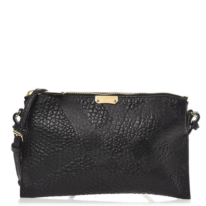 Burberry Signature Grain Calfskin Check Embossed Peyton Crossbody Clutch Bag Black 1 of 6