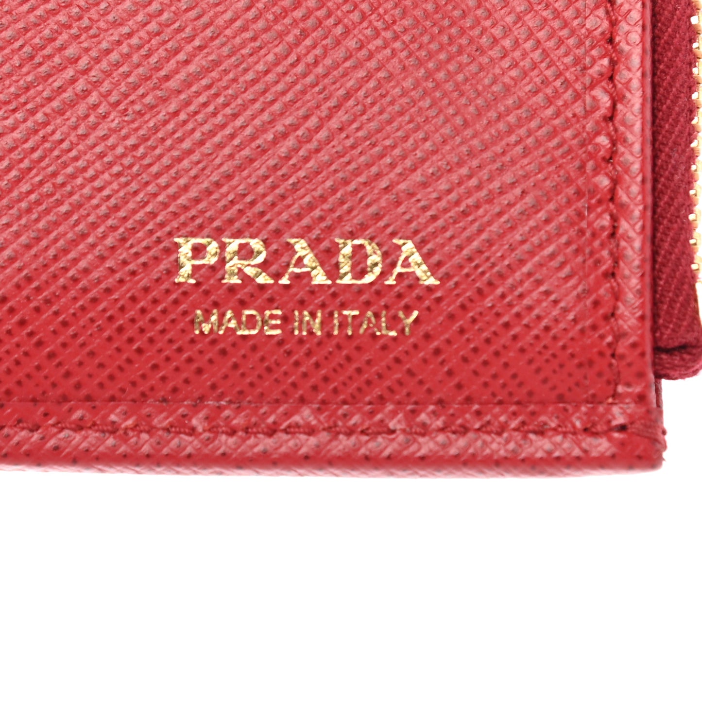 Saffiano Zip Top Compact Wallet Fuoco