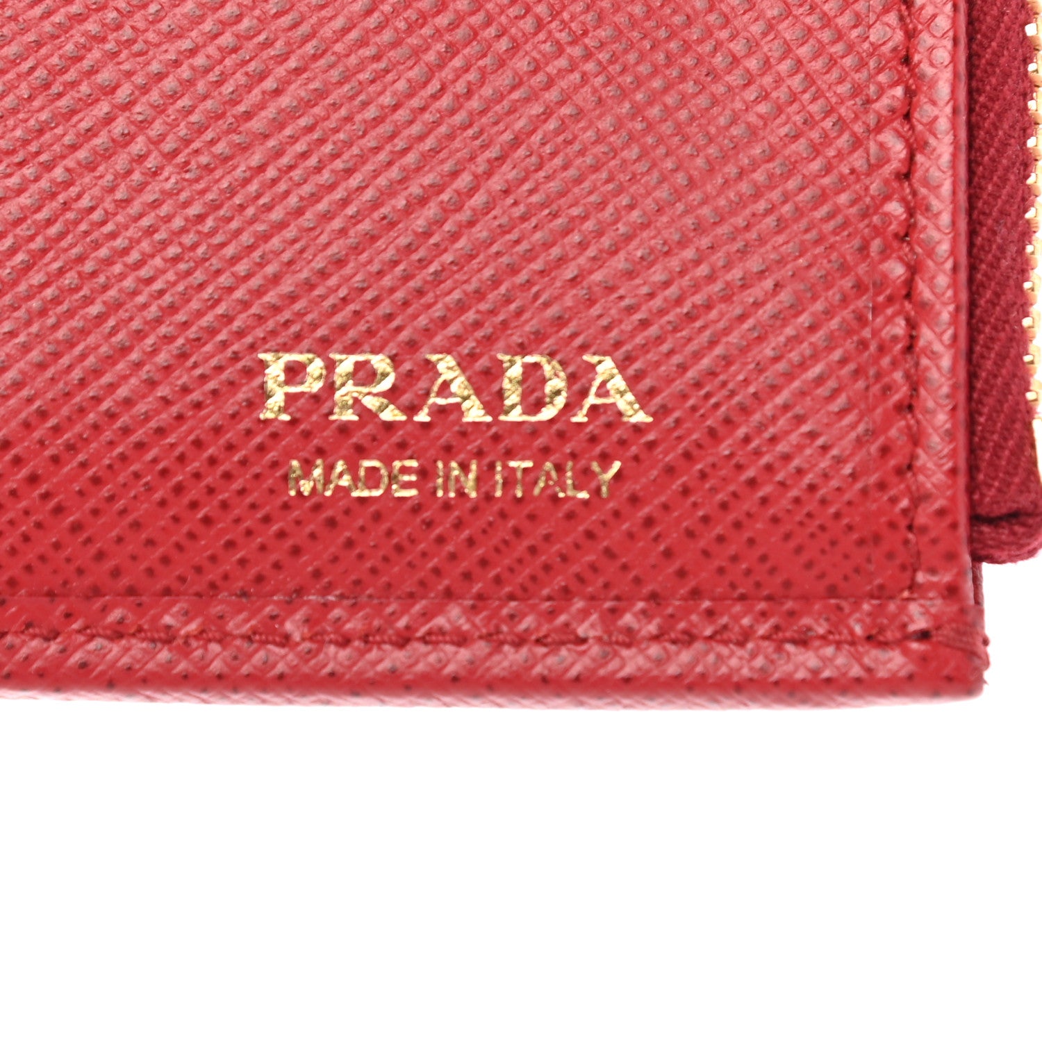 Prada Saffiano Zip Top Compact Wallet Fuoco 6 of 10