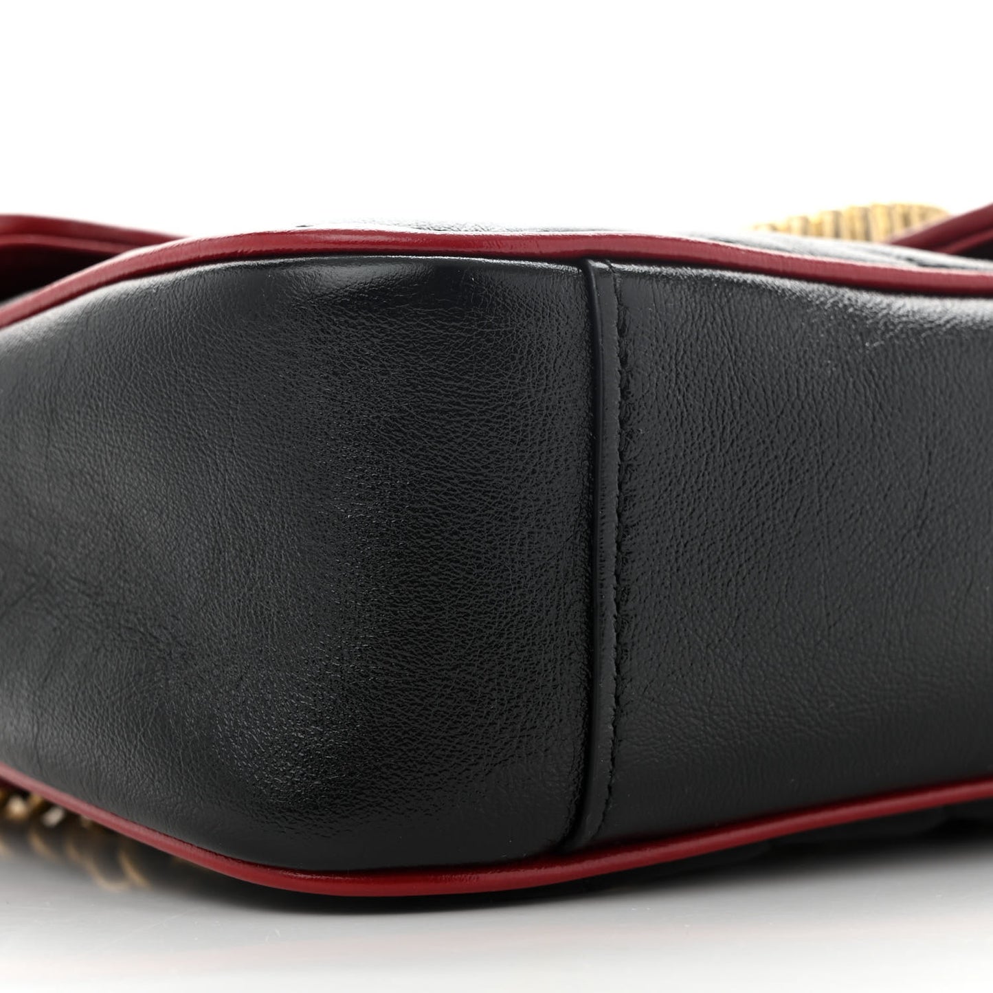 Vintage Effect Calfskin Matelasse Diagonal Small Torchon GG Marmont Shoulder Bag Black Romantic Cherry