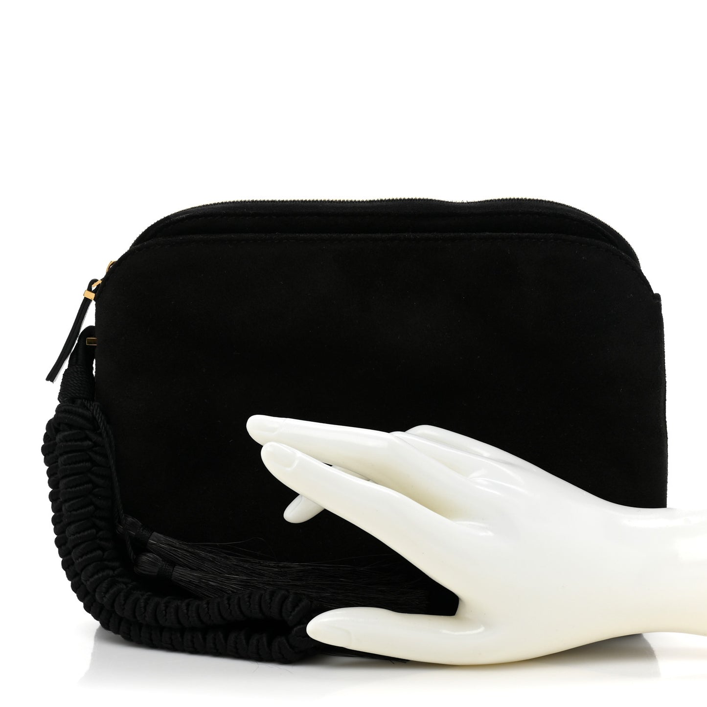 Suede Horsehair Tassel Wristlet Black