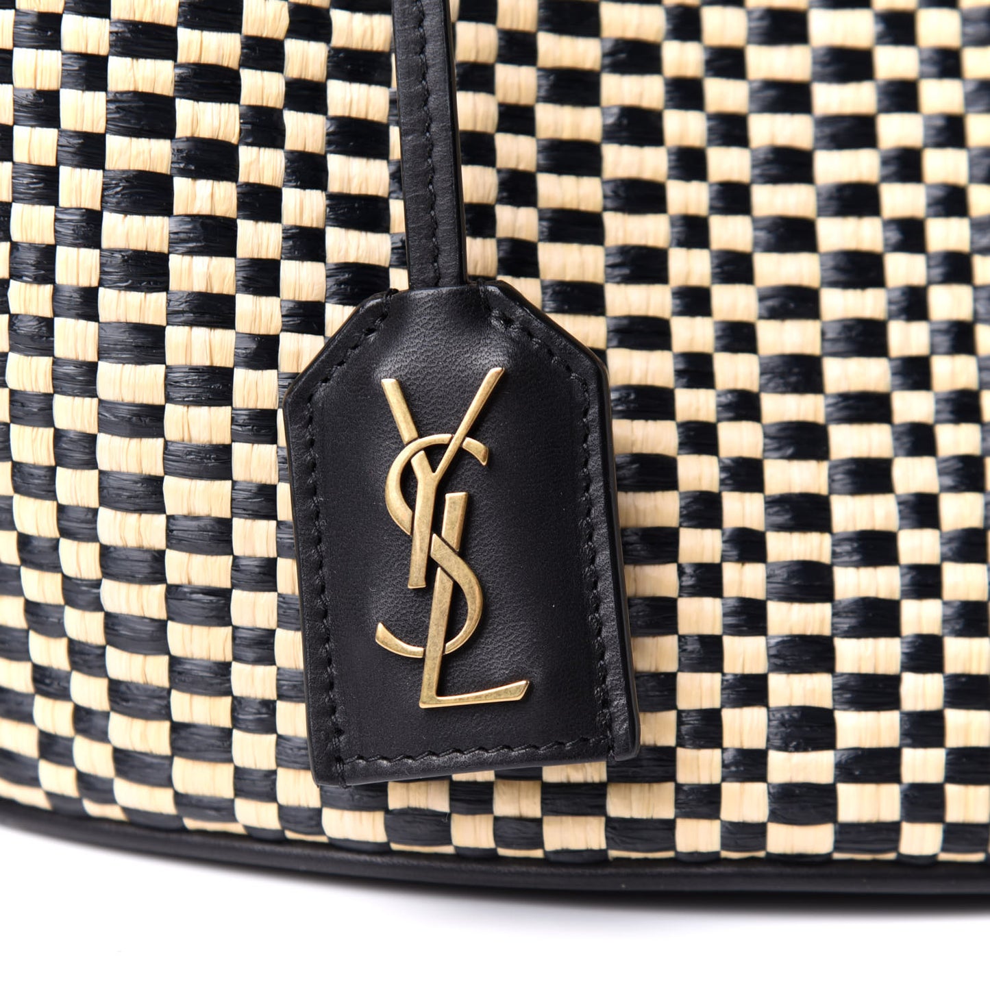 Raffia Calfskin Medium Panier Tote Black Naturale
