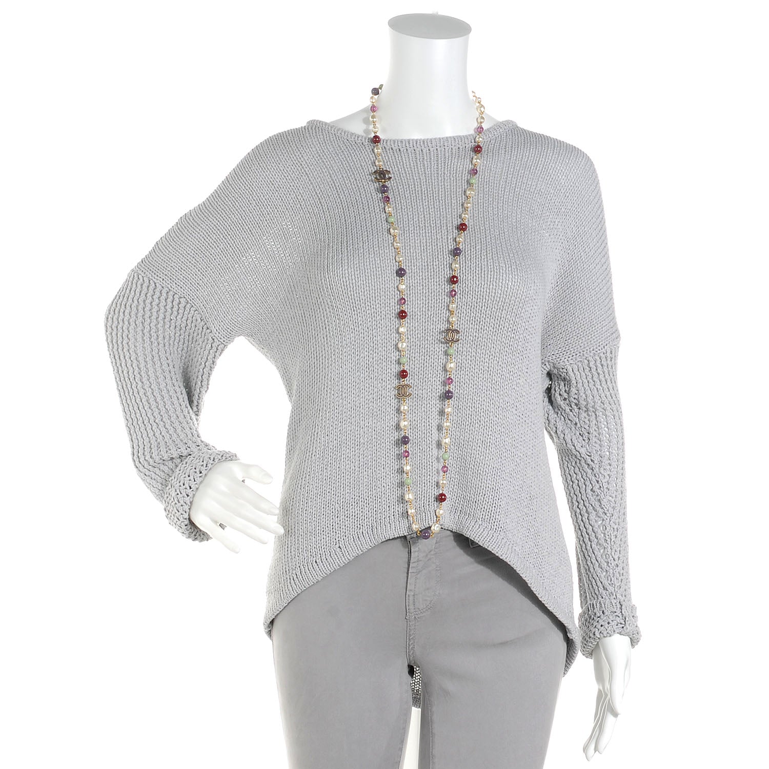 Chanel Beaded Pearl CC Long Strand Necklace Gold Multicolor 2 of 4