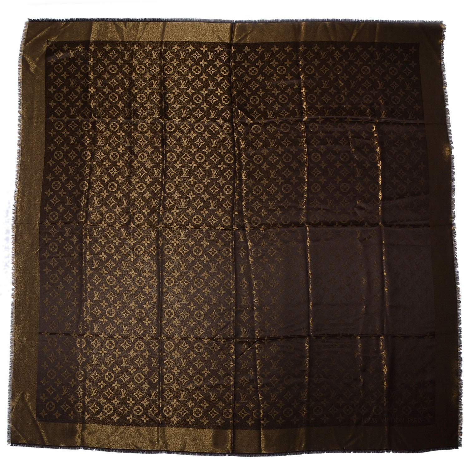 Louis Vuitton Silk Lurex Wool Monogram Shine Shawl Brown 3 of 5