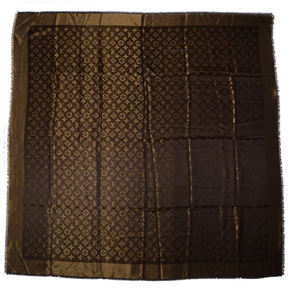Louis Vuitton Silk Lurex Wool Monogram Shine Shawl Brown 3 of 5
