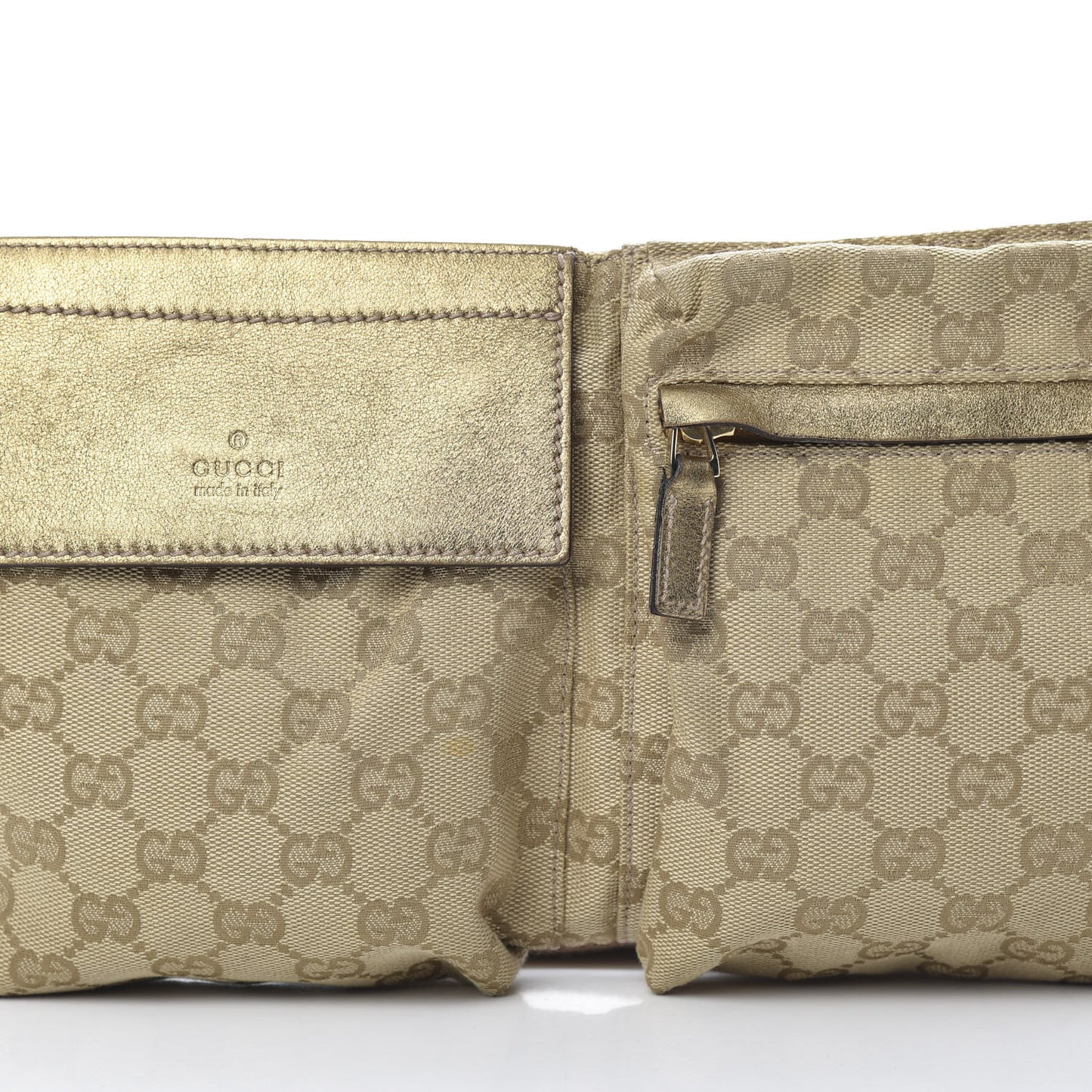 GG Monogram Web Double Pocket Belt Bag Gold Pink