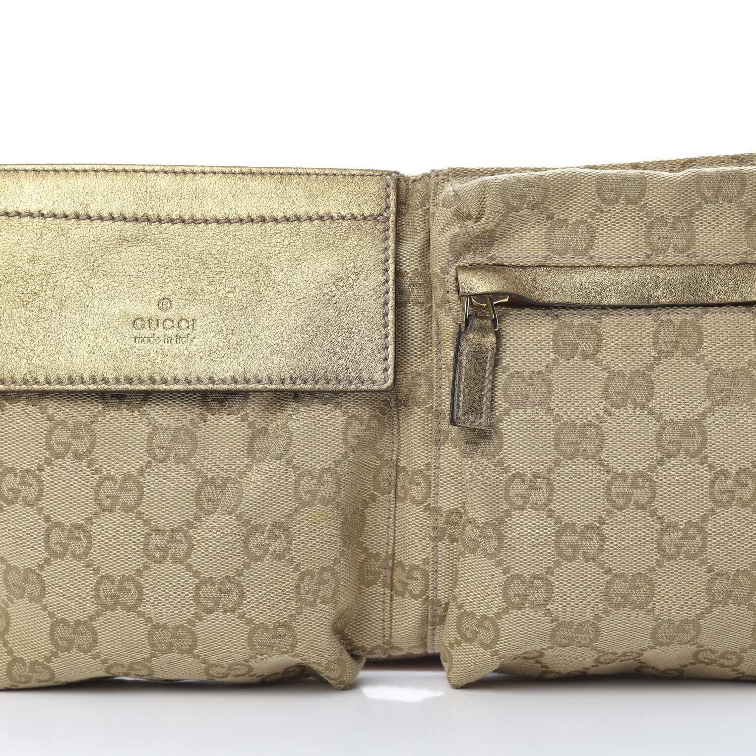 Gucci GG Monogram Web Double Pocket Belt Bag Gold Pink 8 of 10