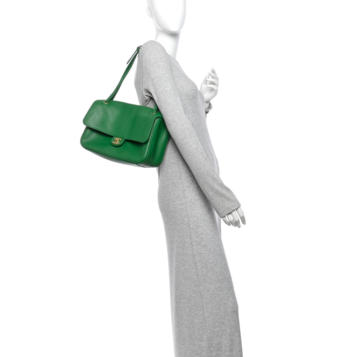 Grained Calfskin Small Souplissimo Maxi Flap Green