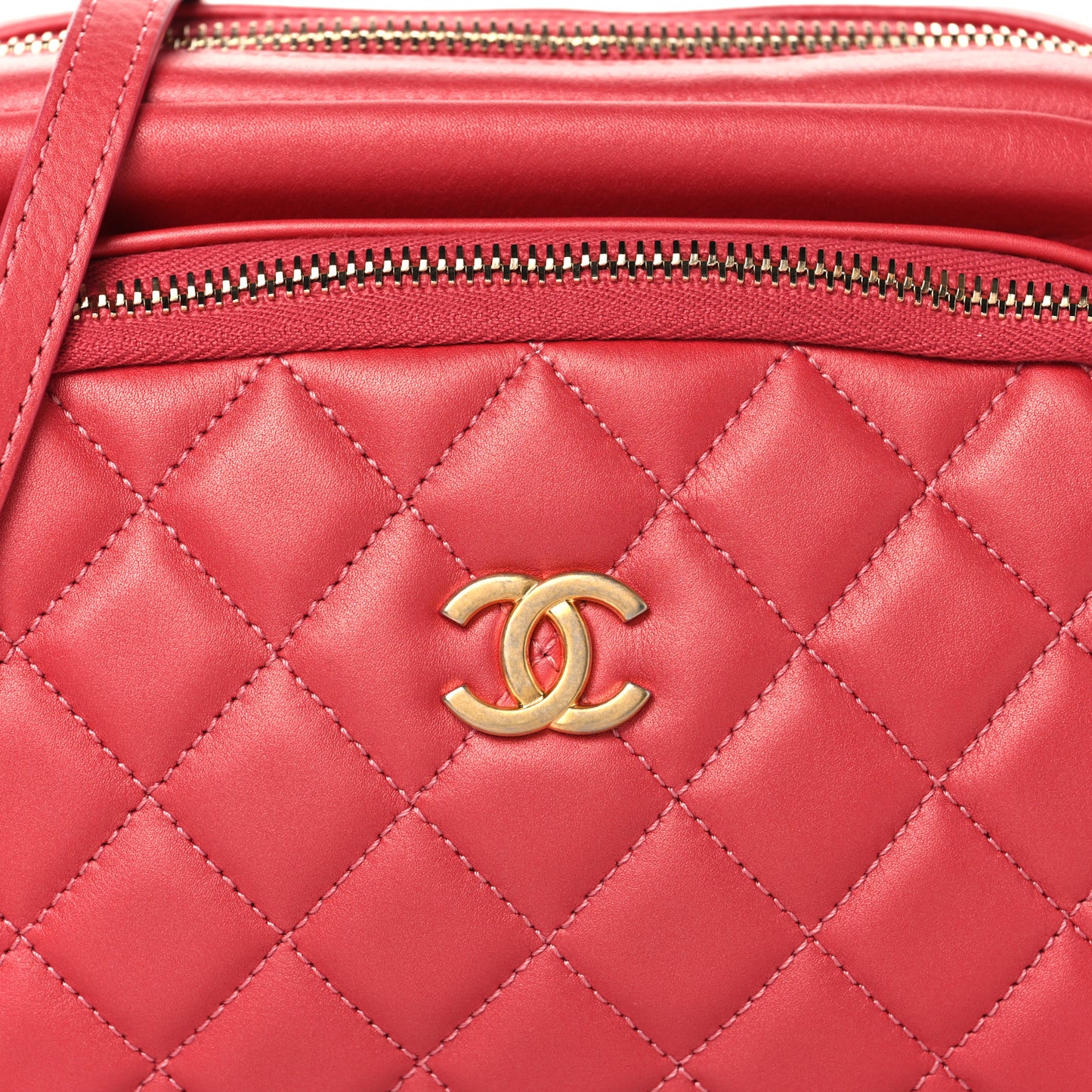Calfskin Quilted Day Trips Camera Case Pink