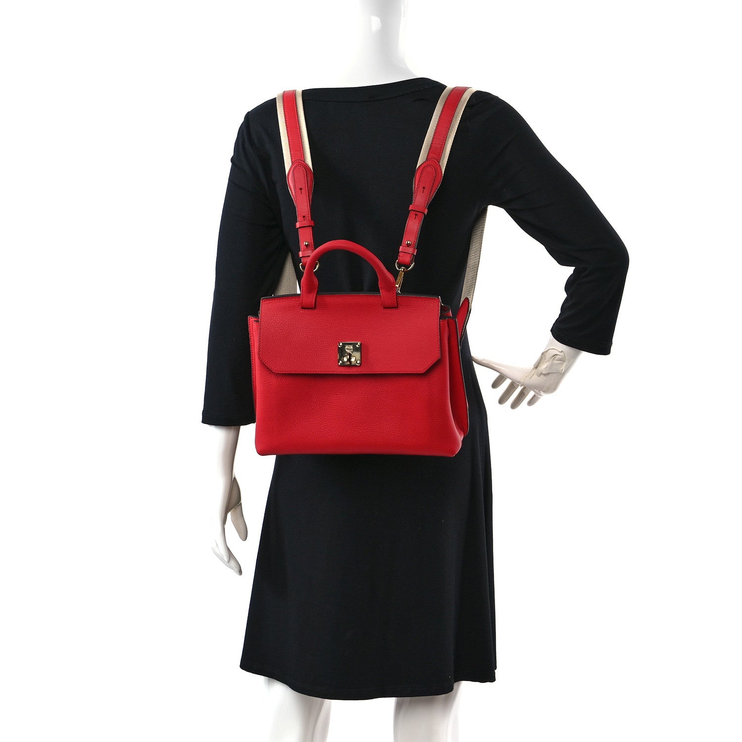 MCM Grained Calfskin Medium Milla Convertible Backpack Red 2 of 11