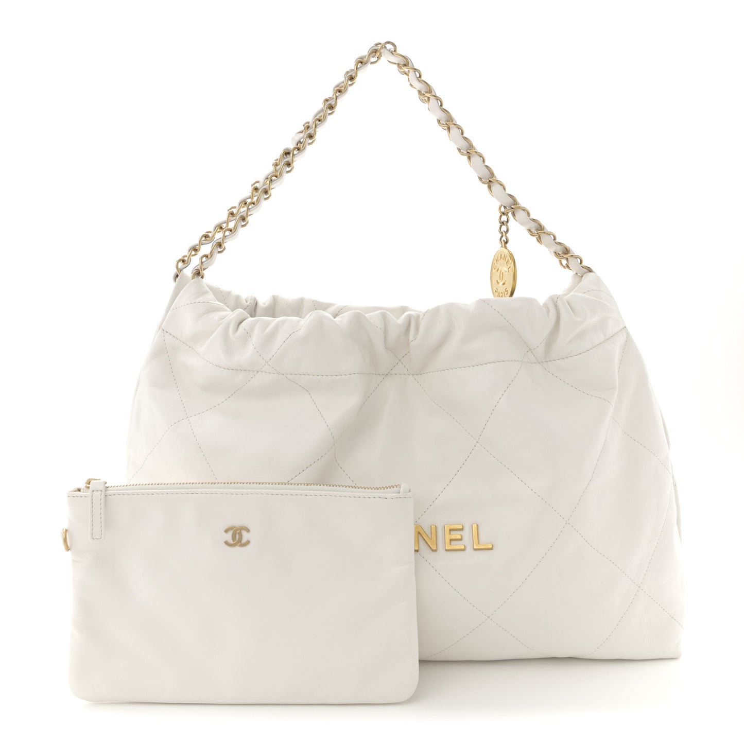 Shiny Calfskin Quilted Chanel 22 East West White