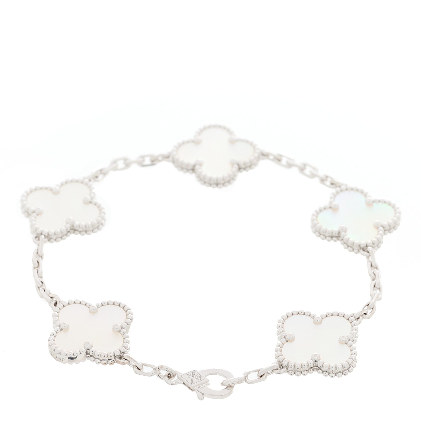 18K White Gold Mother of Pearl 5 Motifs Vintage Alhambra Bracelet