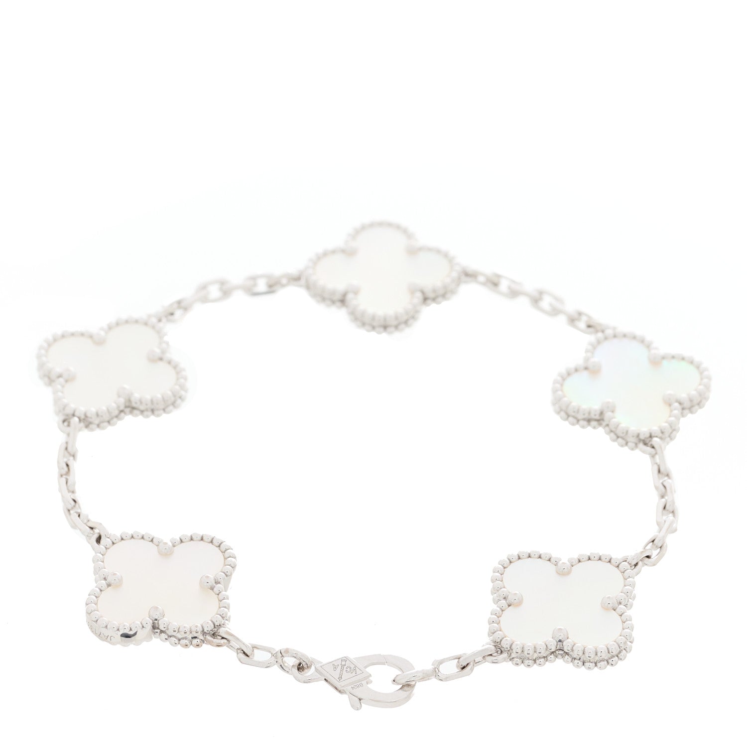 Van Cleef & Arpels 18K White Gold Mother of Pearl 5 Motifs Vintage Alhambra Bracelet 2 of 5