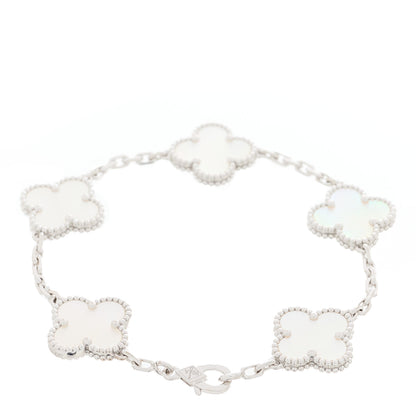 Van Cleef & Arpels 18K White Gold Mother of Pearl 5 Motifs Vintage Alhambra Bracelet 2 of 5