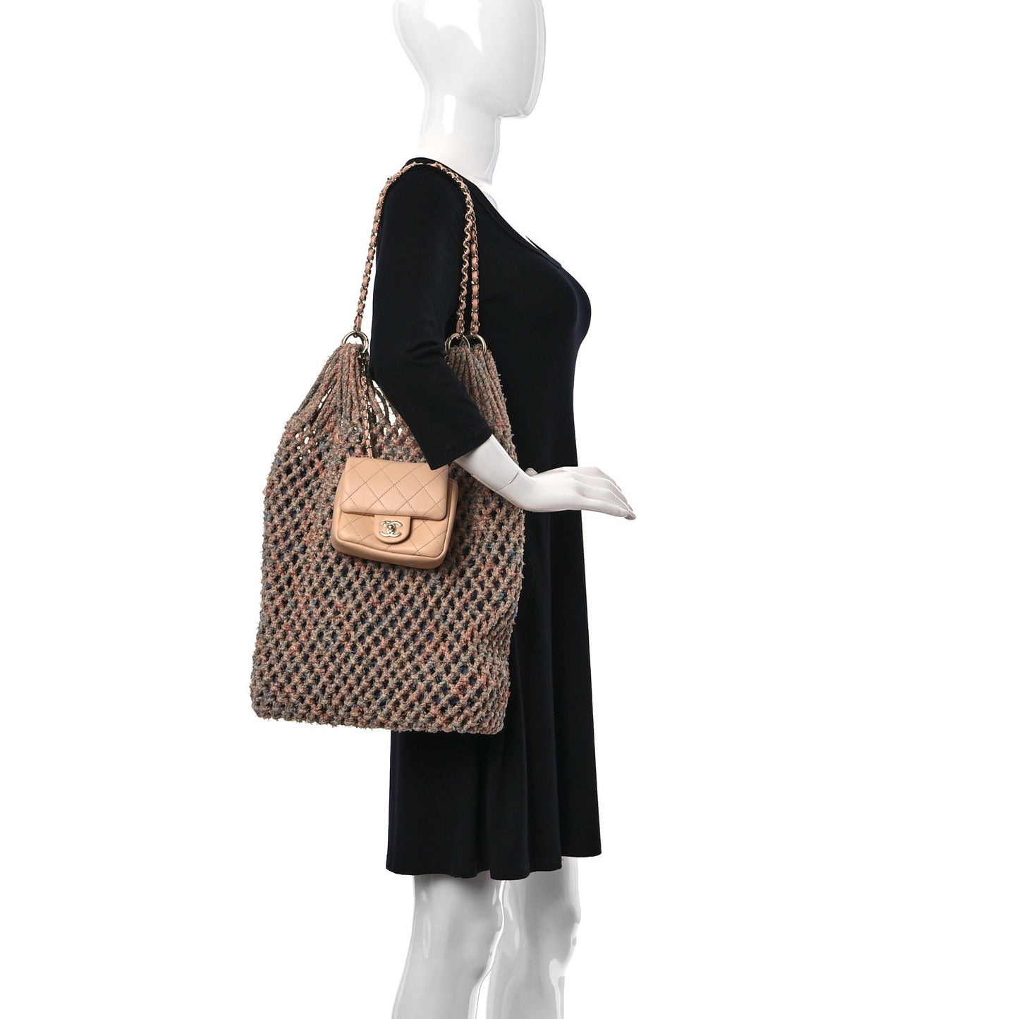 Lambskin Mixed Fibers Large Shopping Bag Beige Pink