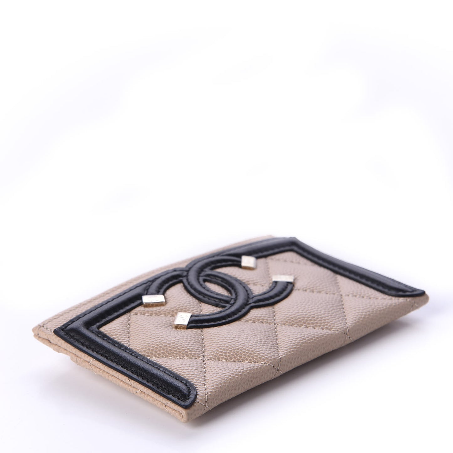 Caviar Quilted Filigree Card Holder Beige Black