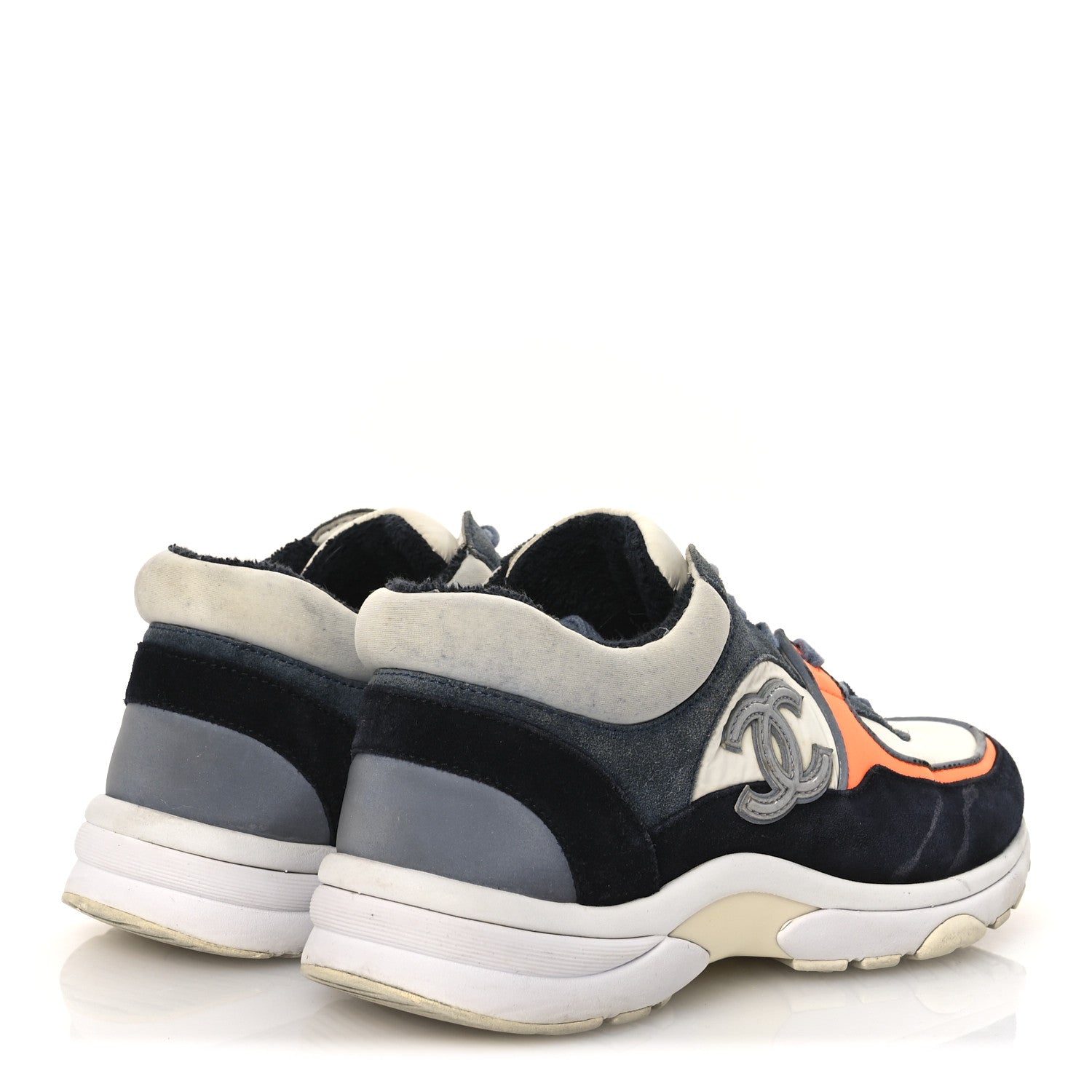 シャネルスポーツ Chanel Nylon Calfskin Suede CC Womens Sneakers 35.5 Navy White