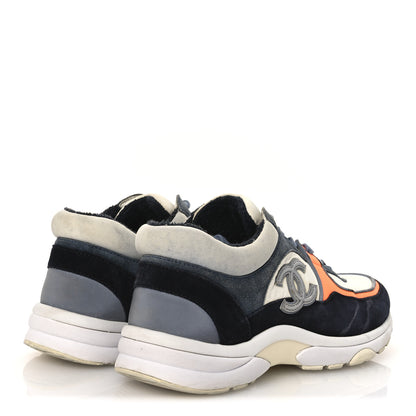 Chanel Nylon Calfskin Suede CC Womens Sneakers 35.5 Navy White Orange Black 5 of 14