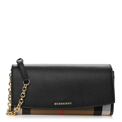 Burberry Grainy Calfskin House Check Henley Wallet On Chain Black 1 of 9