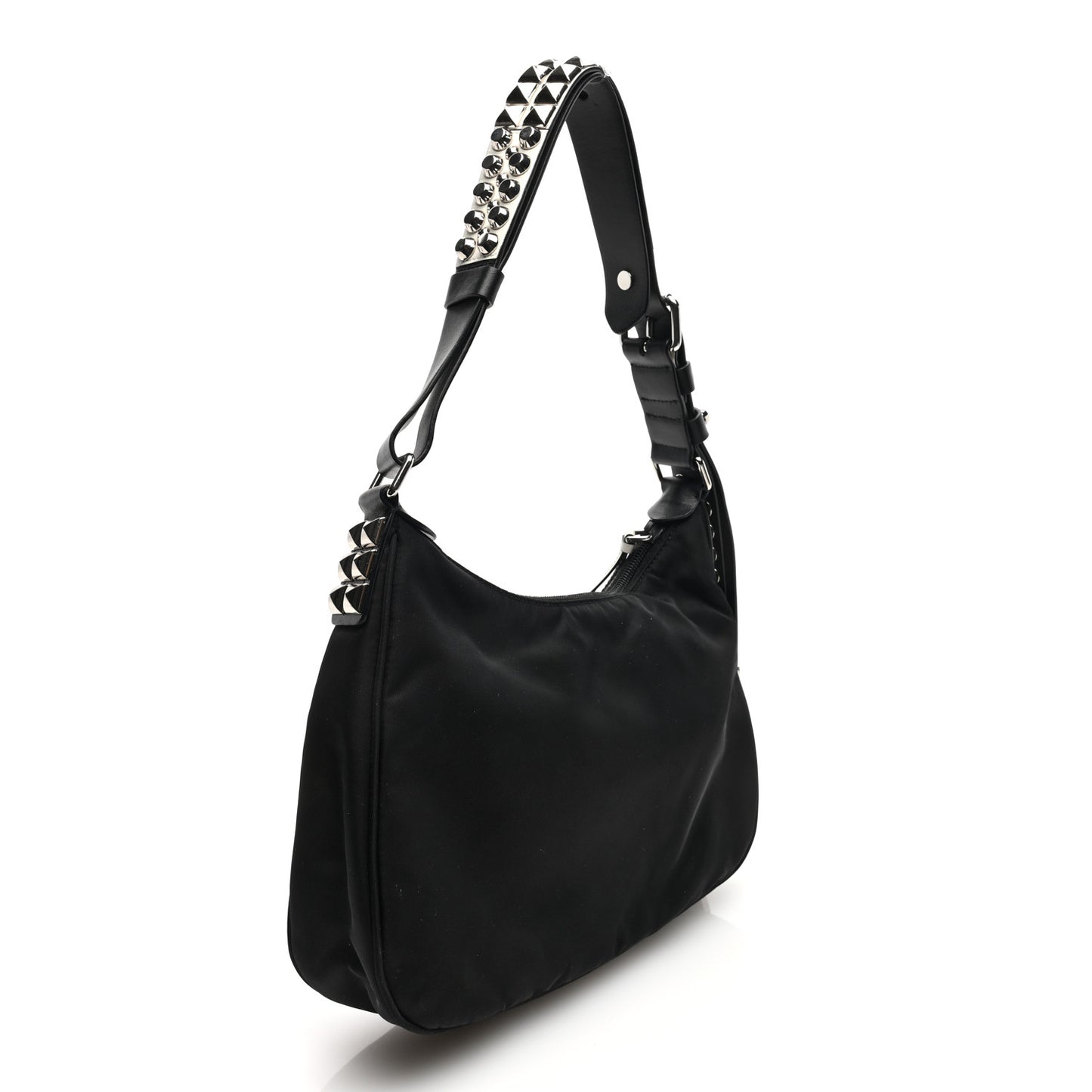 Tessuto Nylon Studded New Vela Hobo Black White