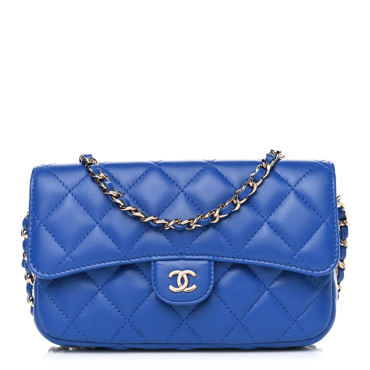 Chanel Lambskin Quilted Flap Phone Holder With Chain Blue 1 of 4