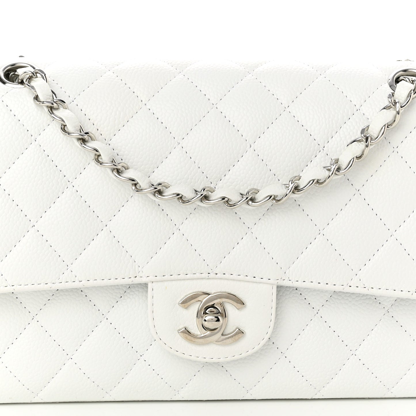 Caviar Quilted Medium Double Flap White
