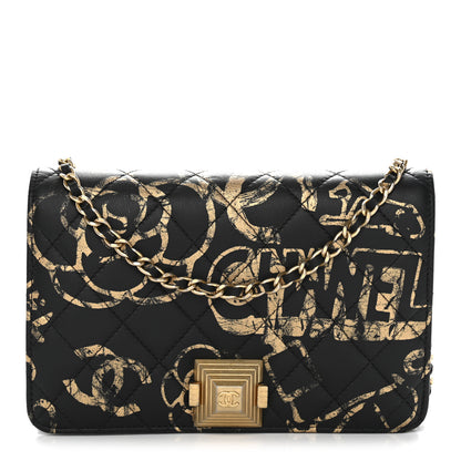 Chanel Calfskin Quilted Graffiti Pyramid Wallet On Chain WOC Black 1 of 12