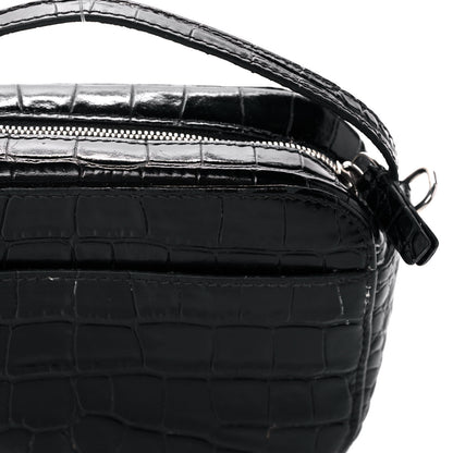 Balenciaga Shiny Calfskin Logo Crocodile Embossed XS Everyday Camera Bag with Handle Black 15 of 17